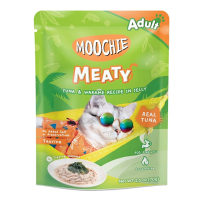 Moochie Meaty Wet Cat Food, Real Tuna Meat, Tuna and Wakame Seaweed in Gravy (70g)